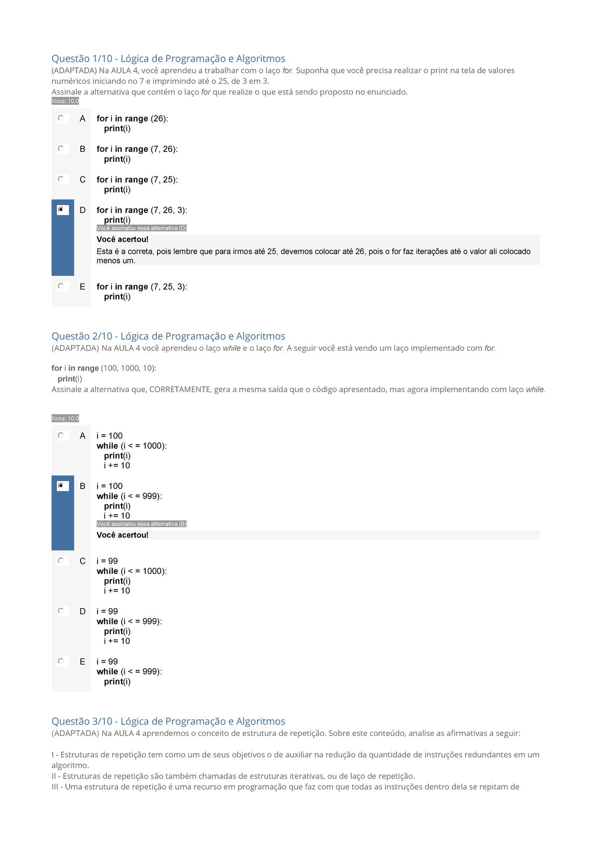 Avaliação II Algoritmo e Lógica de Programação (EEA02) - Algoritmo e Logica  de Programacao