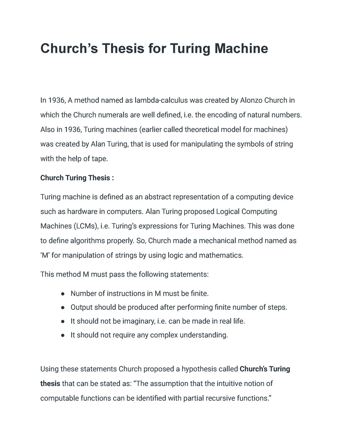 church thesis of turing machine