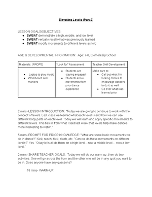 Lesson 2A Final - Elevating Levels LESSON GOALS/OBJECTIVES: SWBAT ...