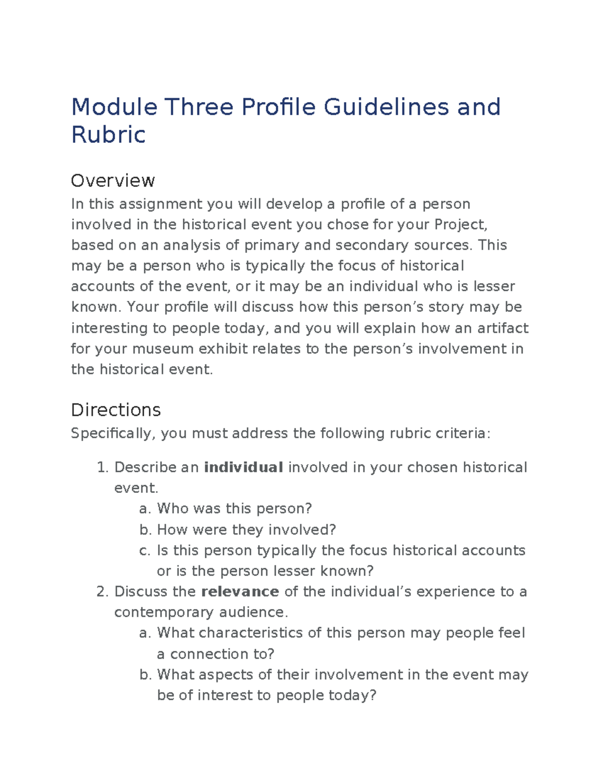 Week 3 Paper Guidelines - Module Three Profile Guidelines and Rubric ...