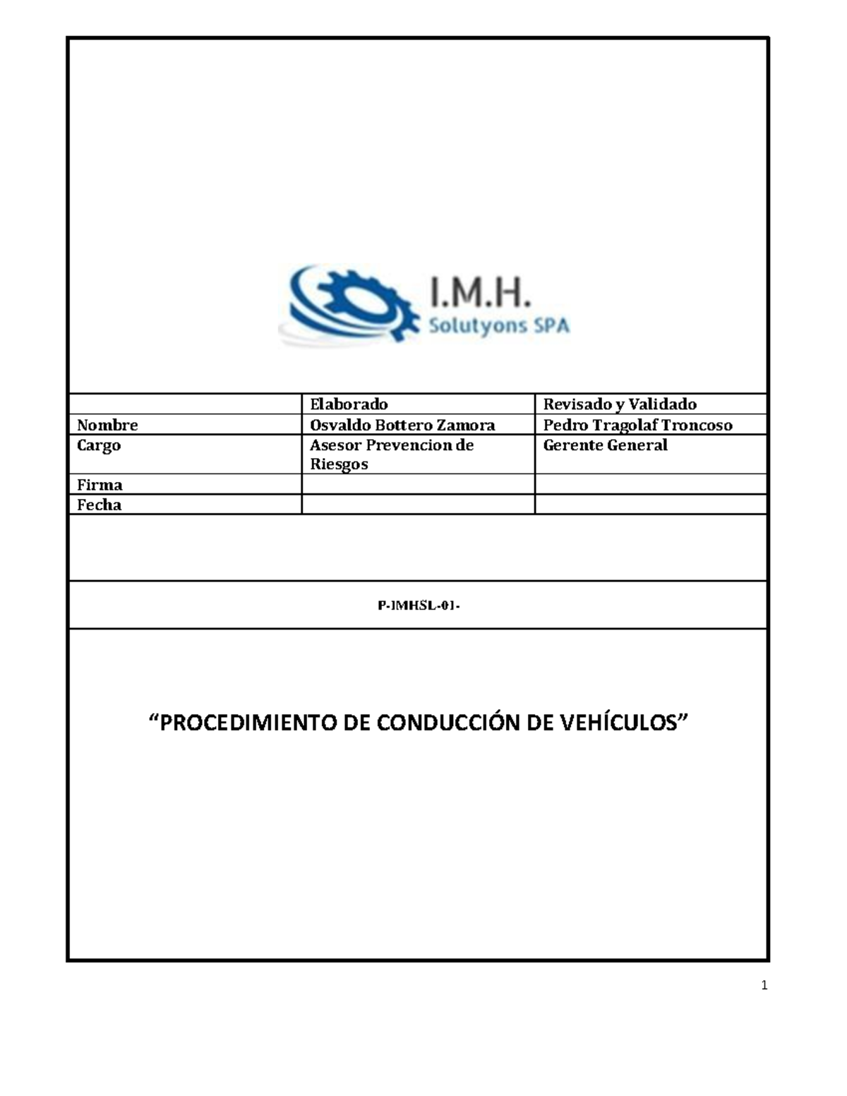 Procedimiento DE Trabajo Conduccion DE Vehiculos Liviano ...