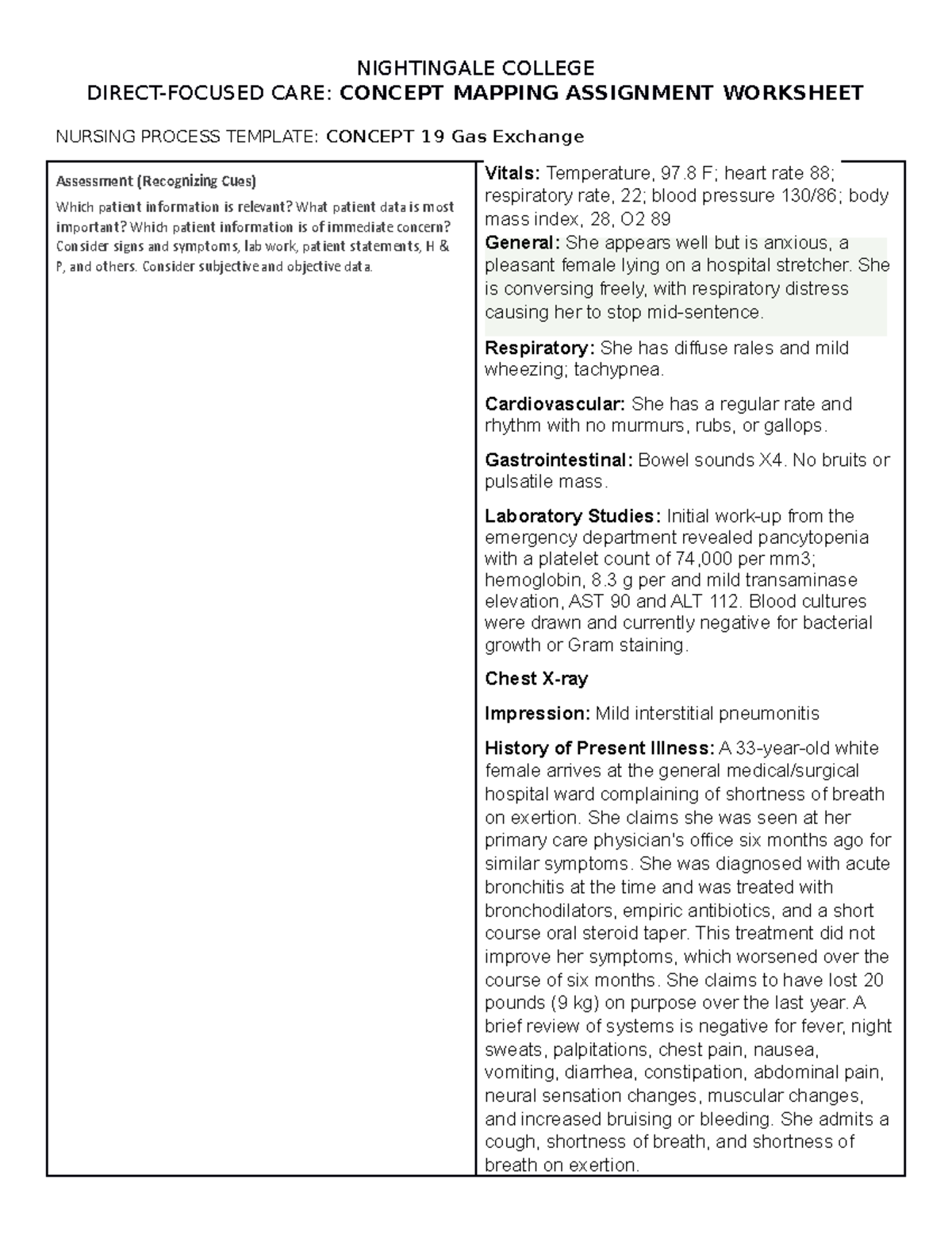 Concept Map Assignment Worksheet - Concept 19 Gas Exchange ...