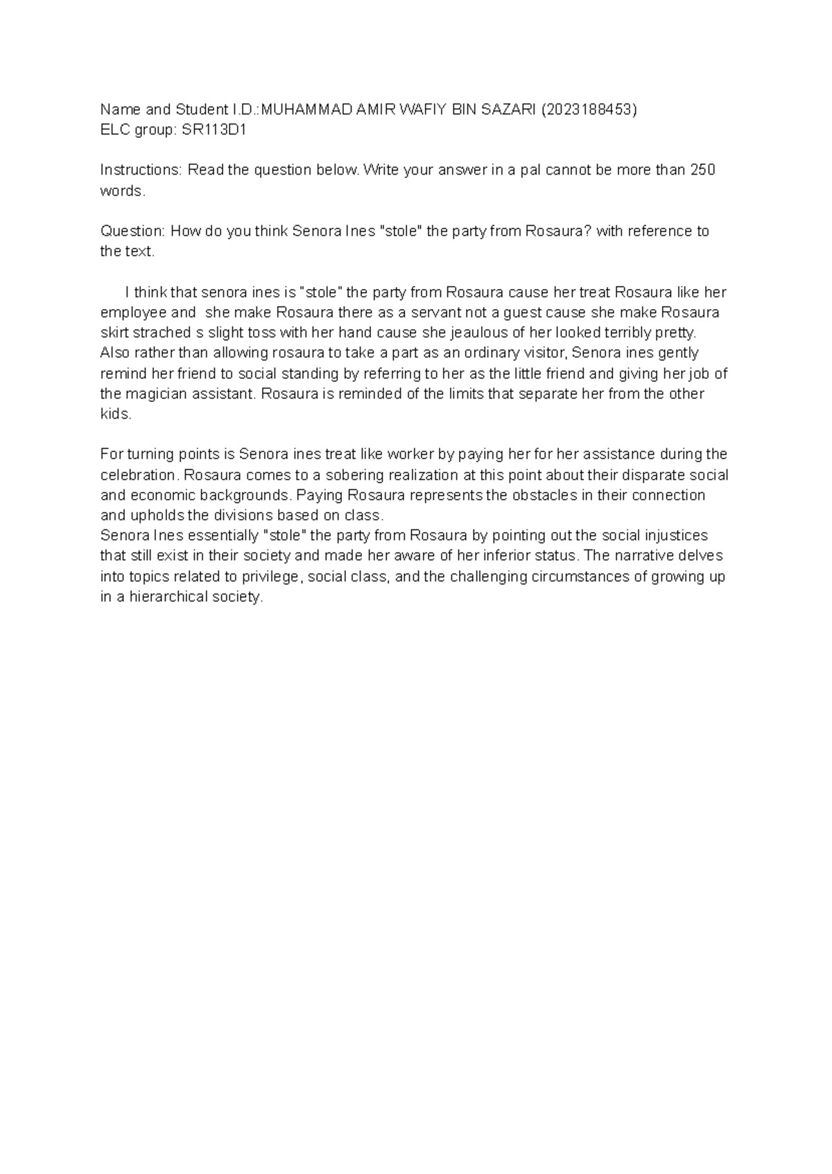 ELC - Name and Student I.:MUHAMMAD AMIR WAFIY BIN SAZARI (2023188453 ...