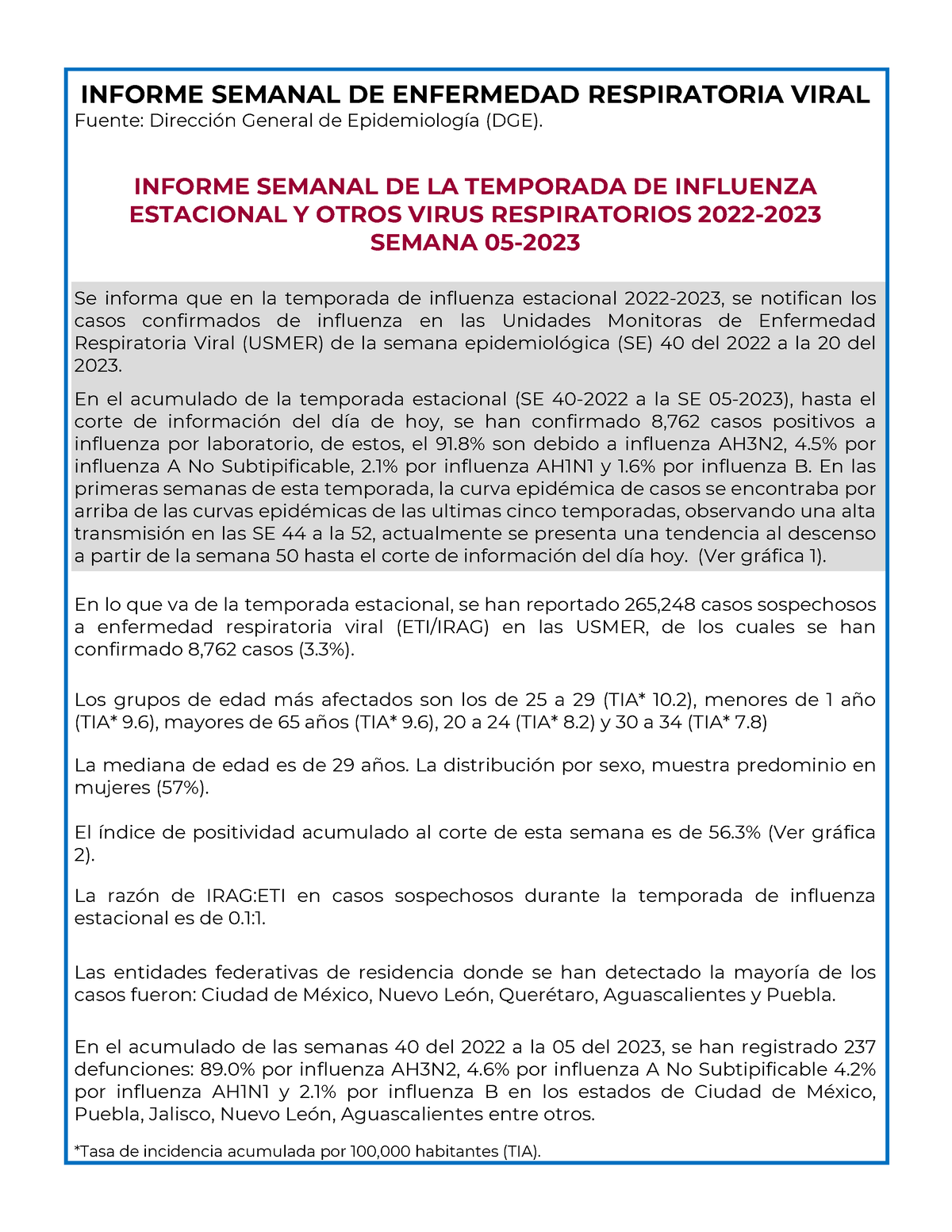 Influenza OVR SE05 2023 INFORME SEMANAL DE ENFERMEDAD RESPIRATORIA