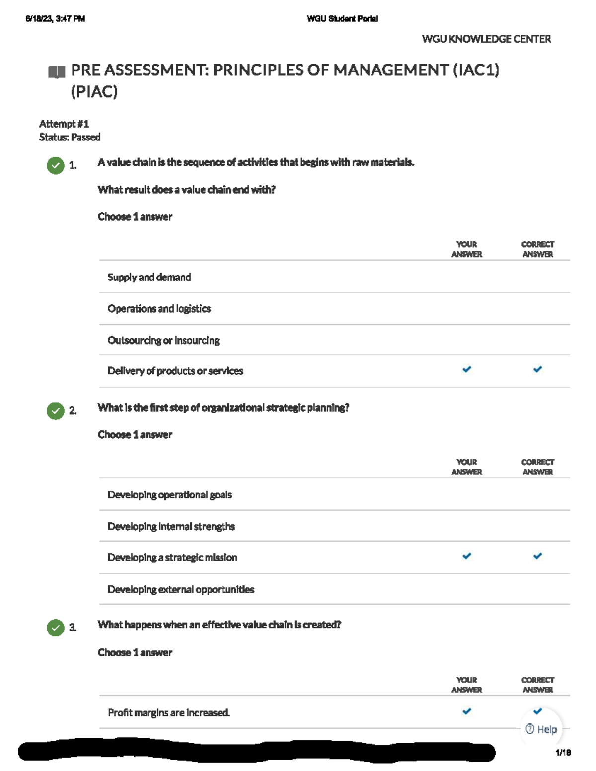 C483 PA PRE ASSESSMENT PRINCIPLES OF MANAGEMENT C483 BUS 2301