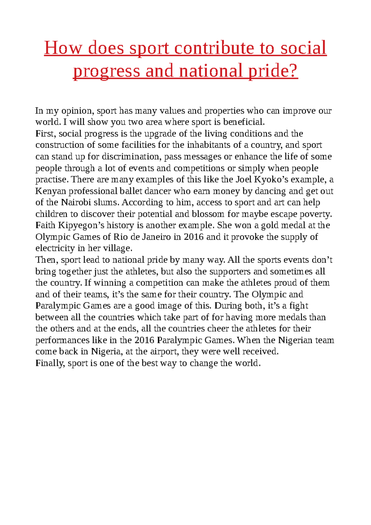 Benefits of sport - How does sport contribute to social progress and ...