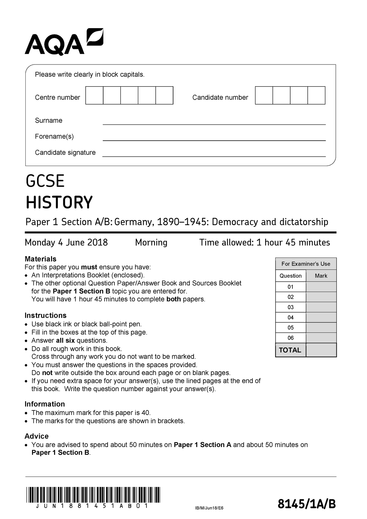 June 2018 QP For 2022 - JUN1881451aB01 IB/M/Jun18/E 6 8145/1A/B For ...