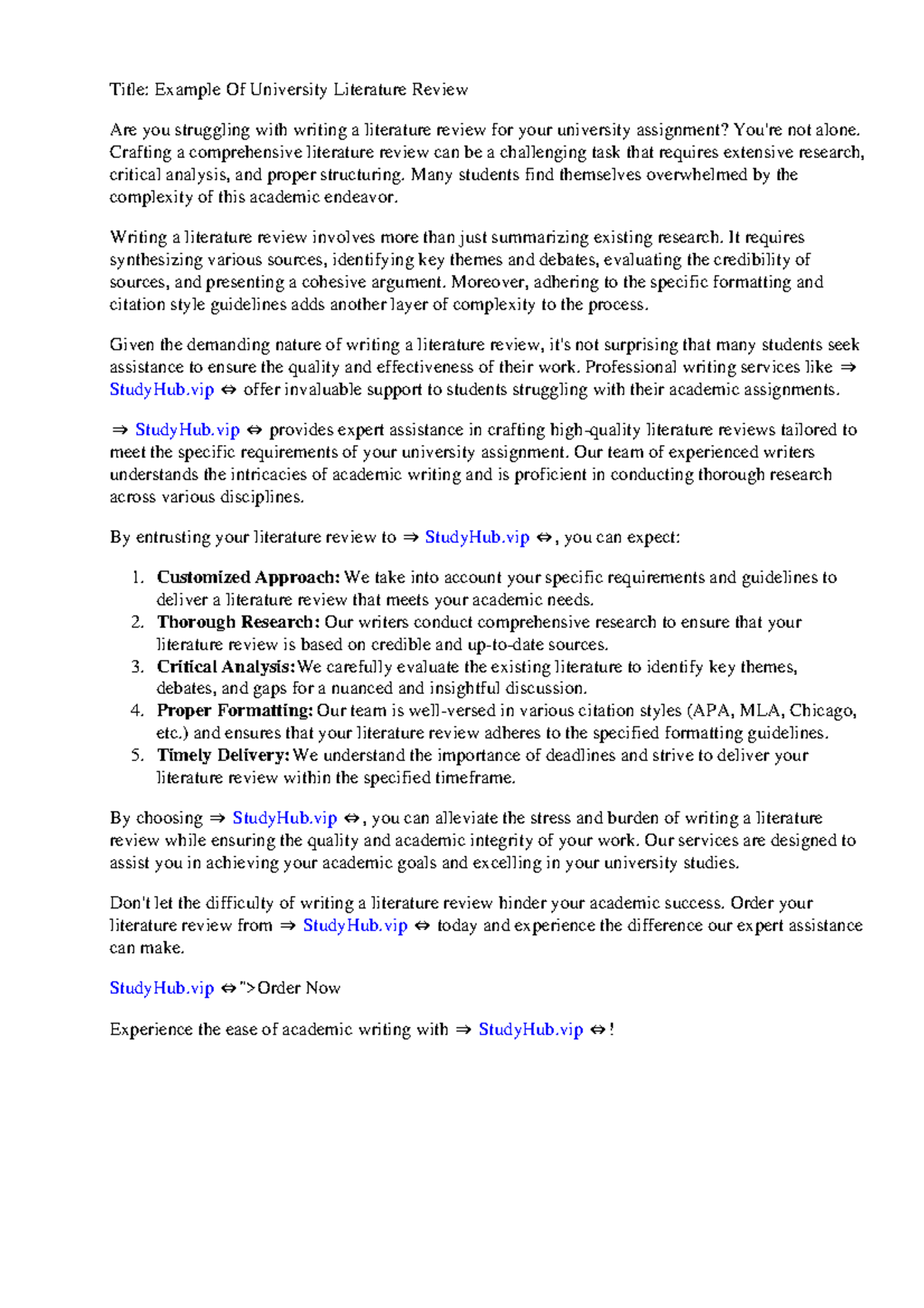 Example Of University Literature Review - Crafting a comprehensive ...