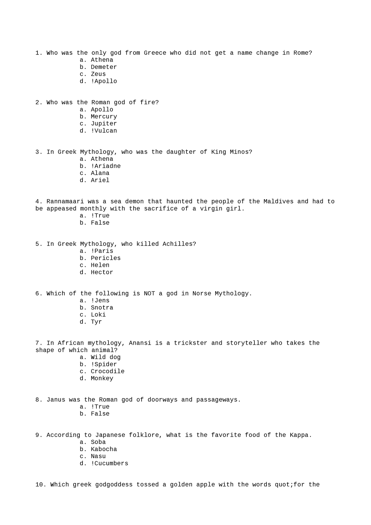 Law Sheet 7 - Law IX - Who was the only god from Greece who did not get ...