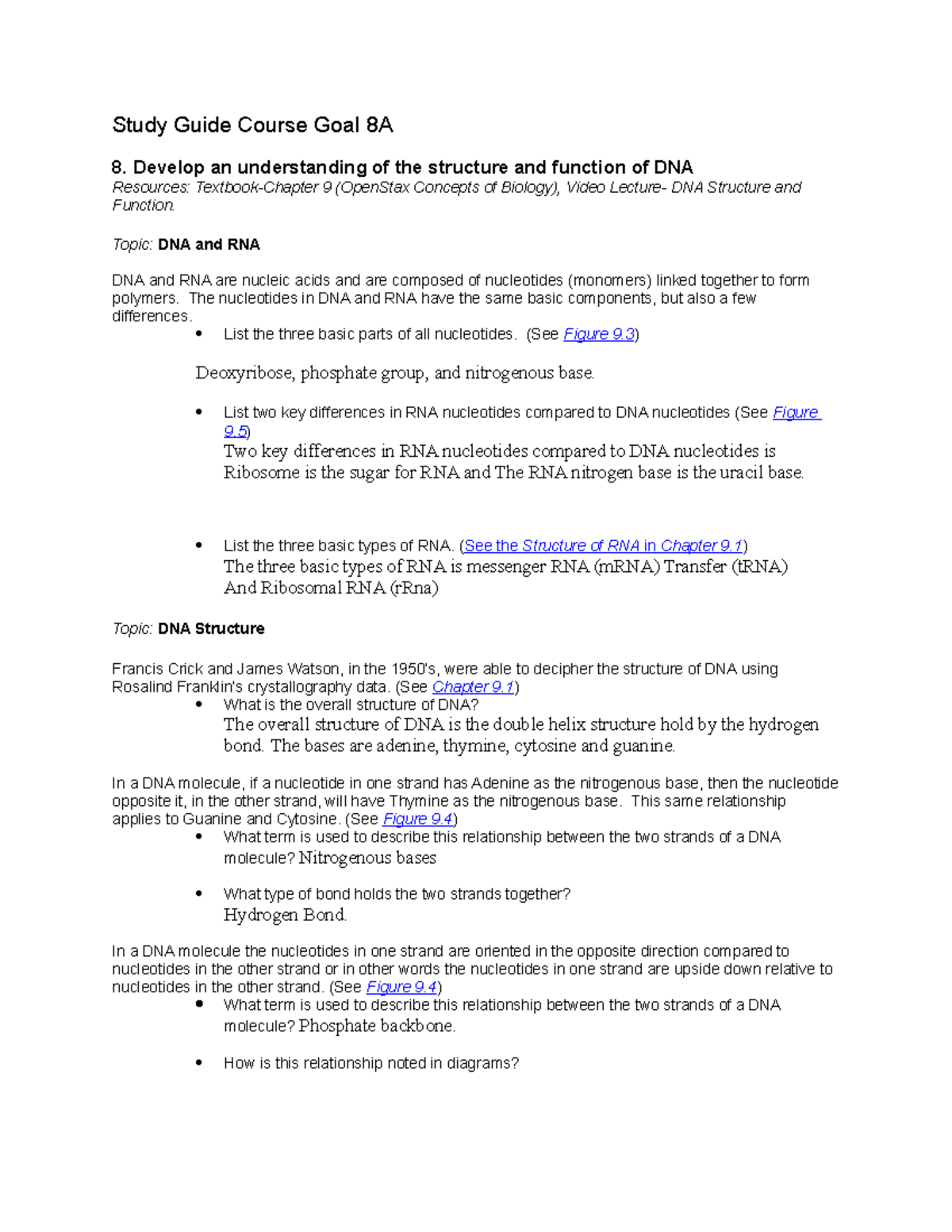 Study guide 9 - Questions about chapter 9 , Going over DNA and RNA ...