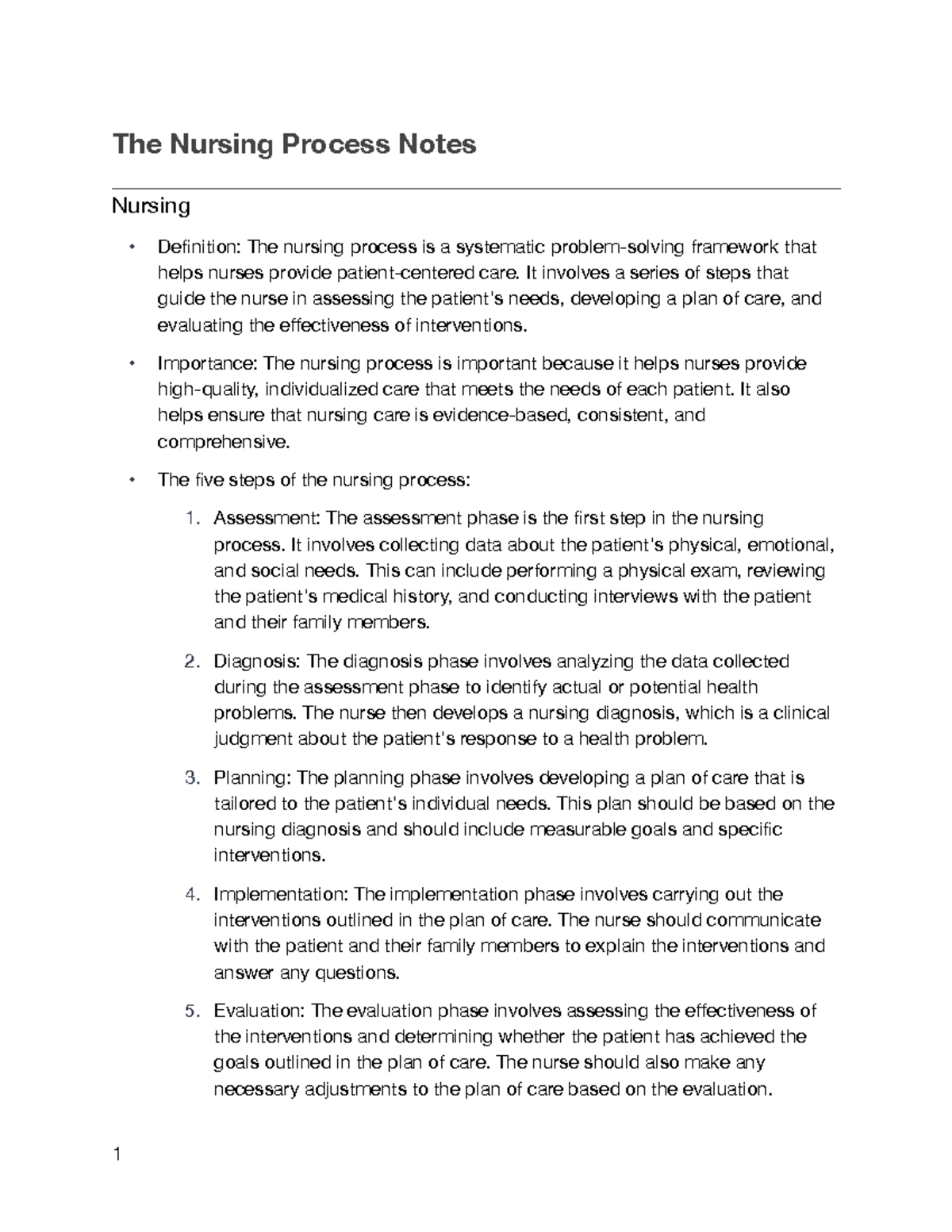 The Nursing Process Notes - The Nursing Process Notes Nursing ...