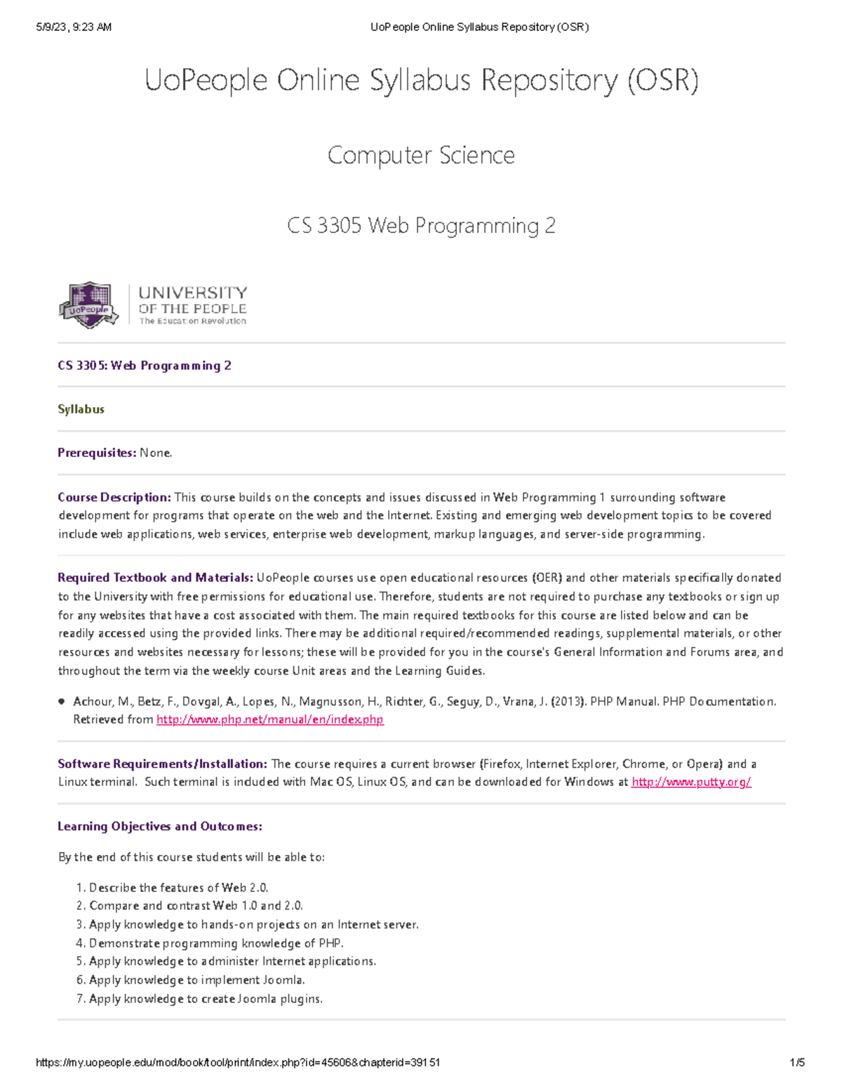 CS 3305 Web Programming 2 - UoPeople Online Syllabus Repository (OSR ...