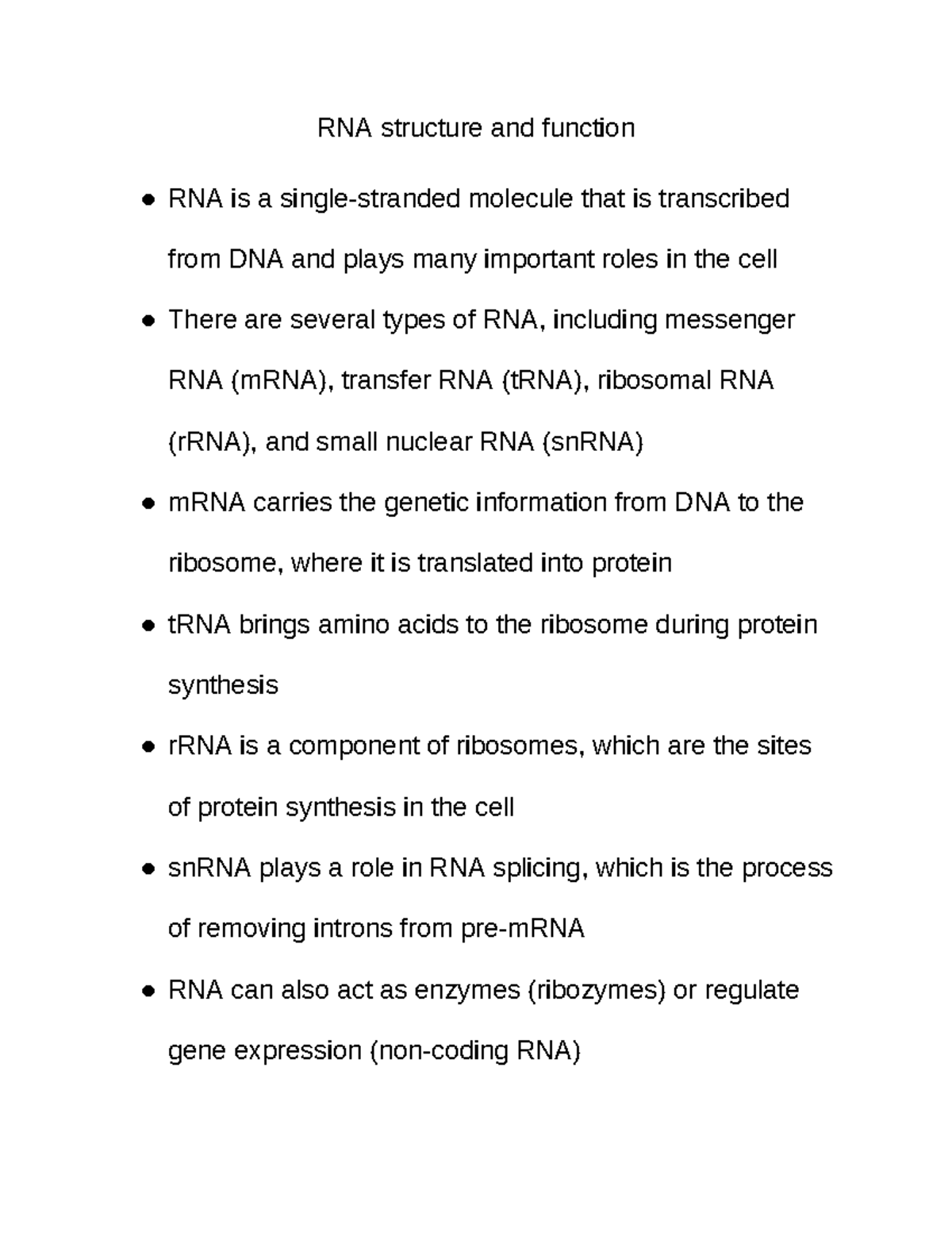 RNA structure and function Google Docs RNA structure and function