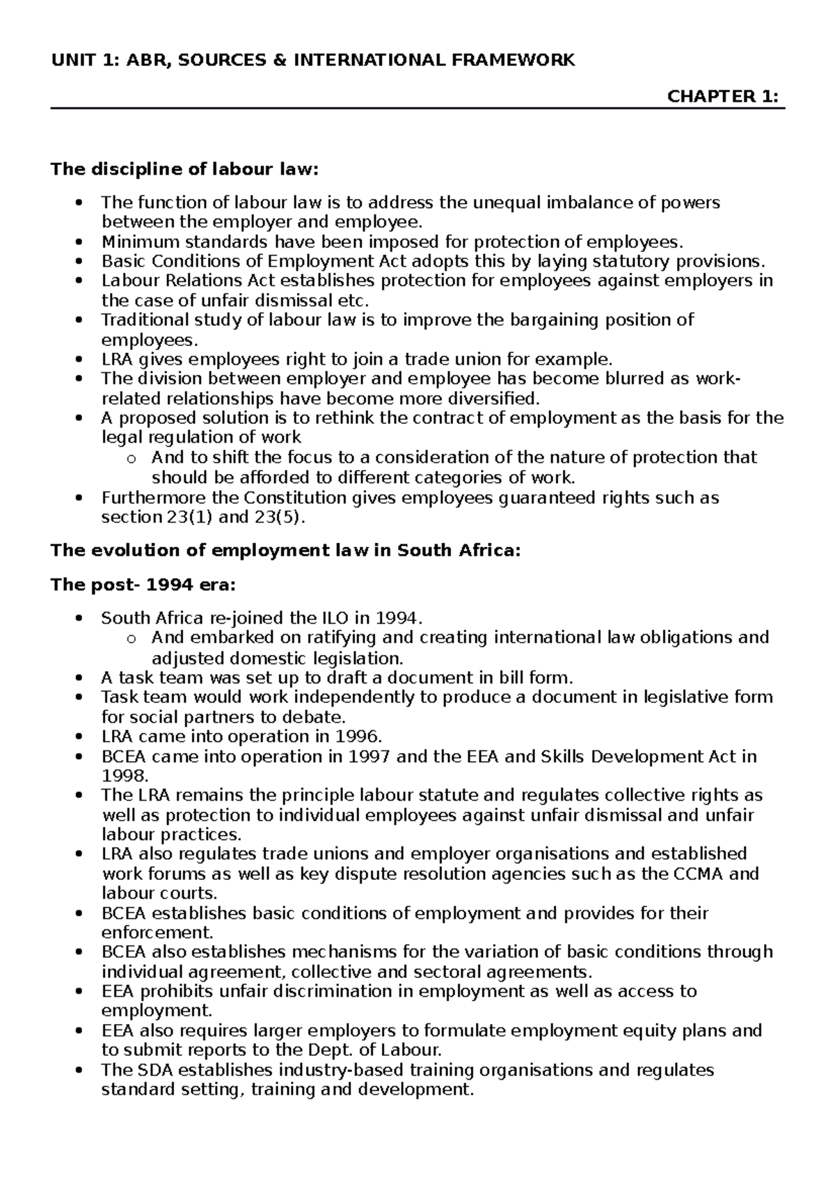 ABR 410 LABOUR LAW NOTES FOR EXAM 2017 - UNIT 1: ABR, SOURCES ...