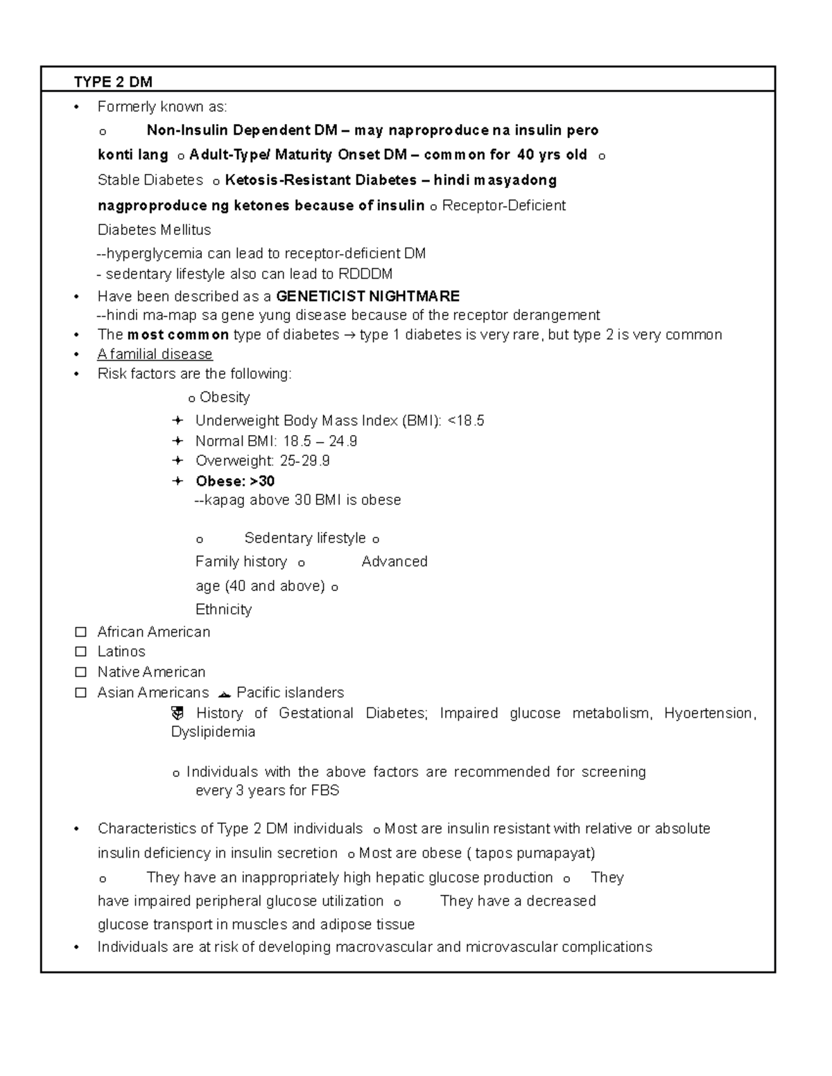 TYPE 2 DM - TYPE 2 DM - TYPE 2 DM Formerly known as: o Non-Insulin ...
