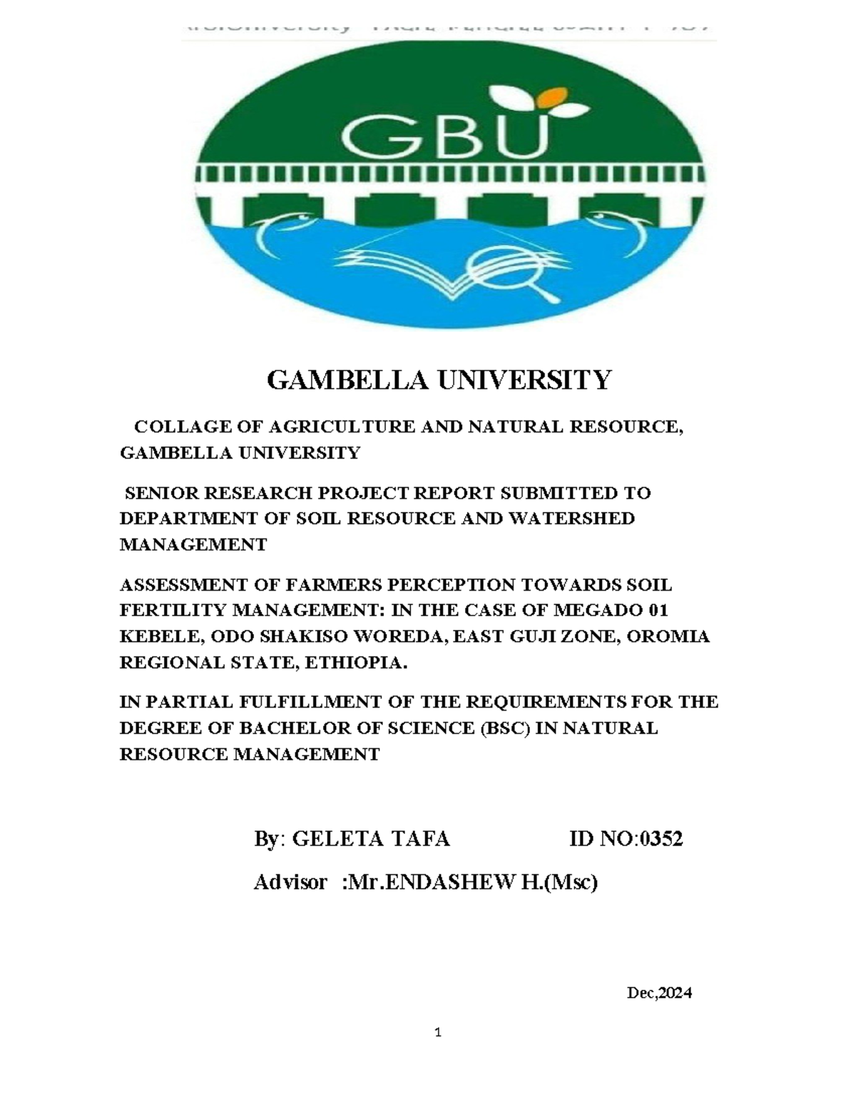 Geleta Proposal - GAMBELLA UNIVERSITY COLLAGE OF AGRICULTURE AND ...