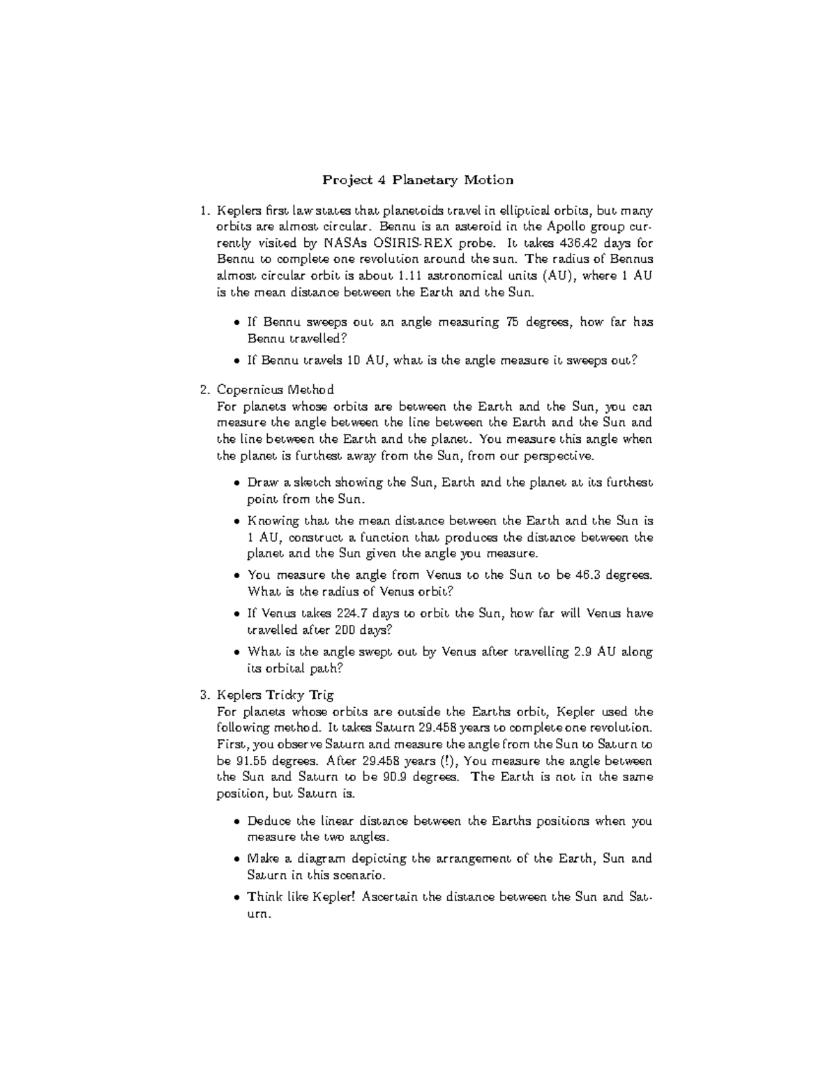 Project 4 Project 4 Motion Keplers first law states that