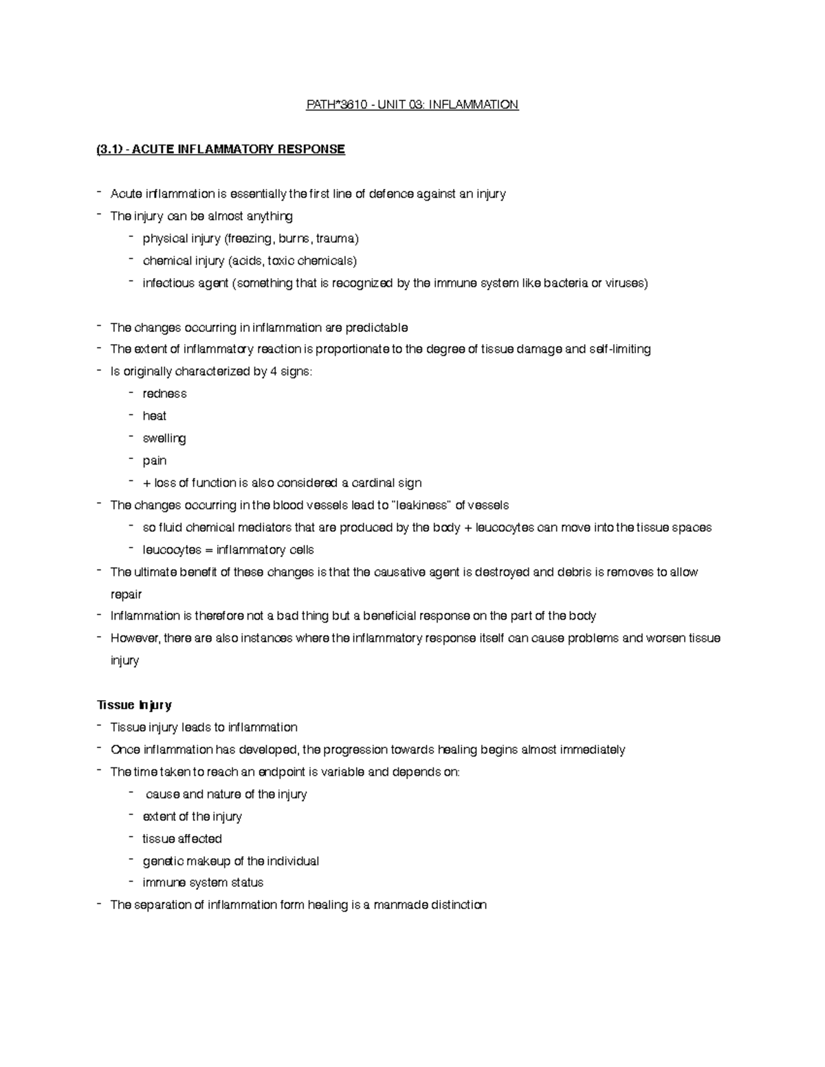 Path - unit 3 notes - PATH*3610 - UNIT 03: INFLAMMATION (3) - ACUTE ...