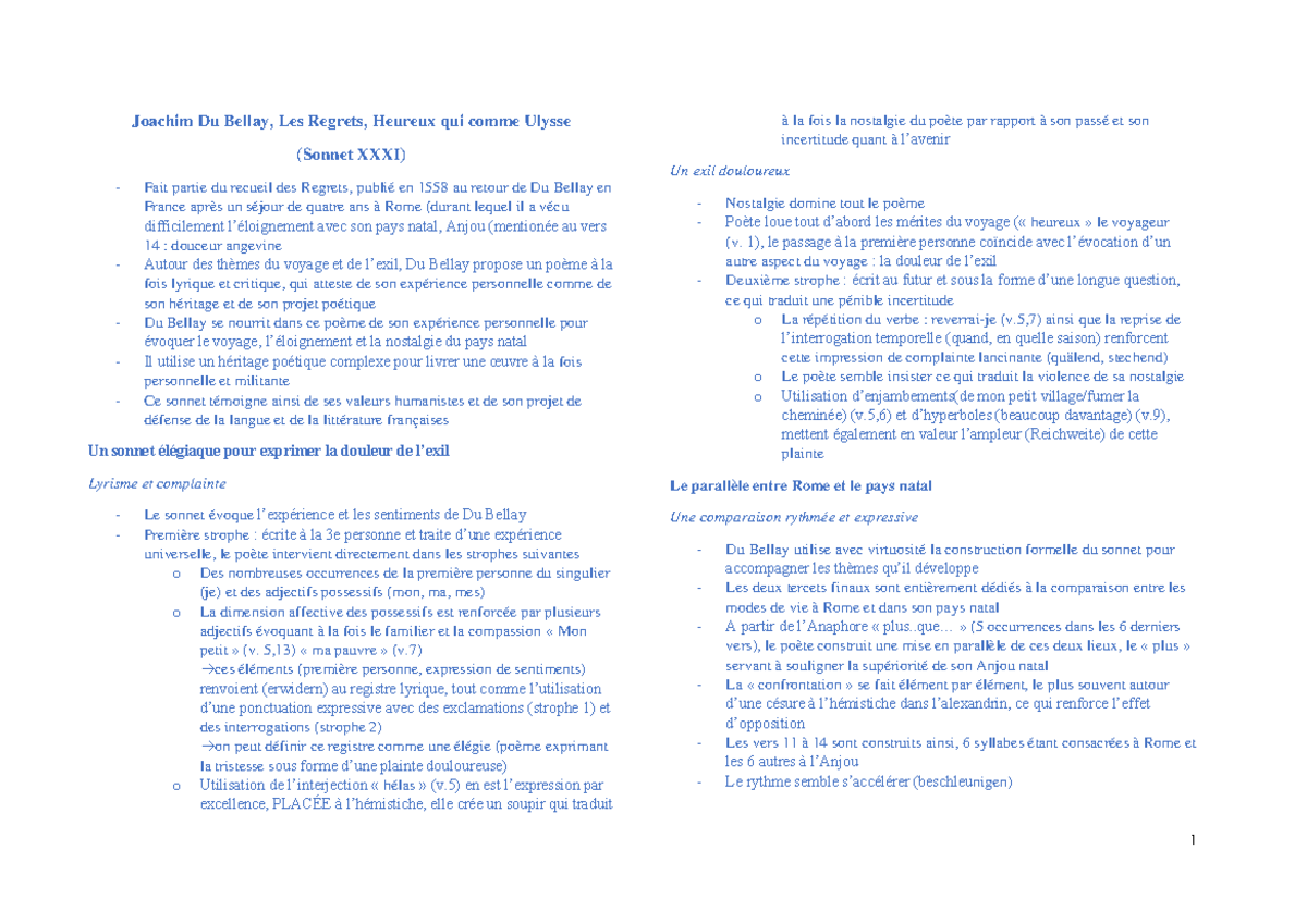 Du Bellay Heureux qui comme Ulysse - 1 Joachim Du Bellay, Les Regrets