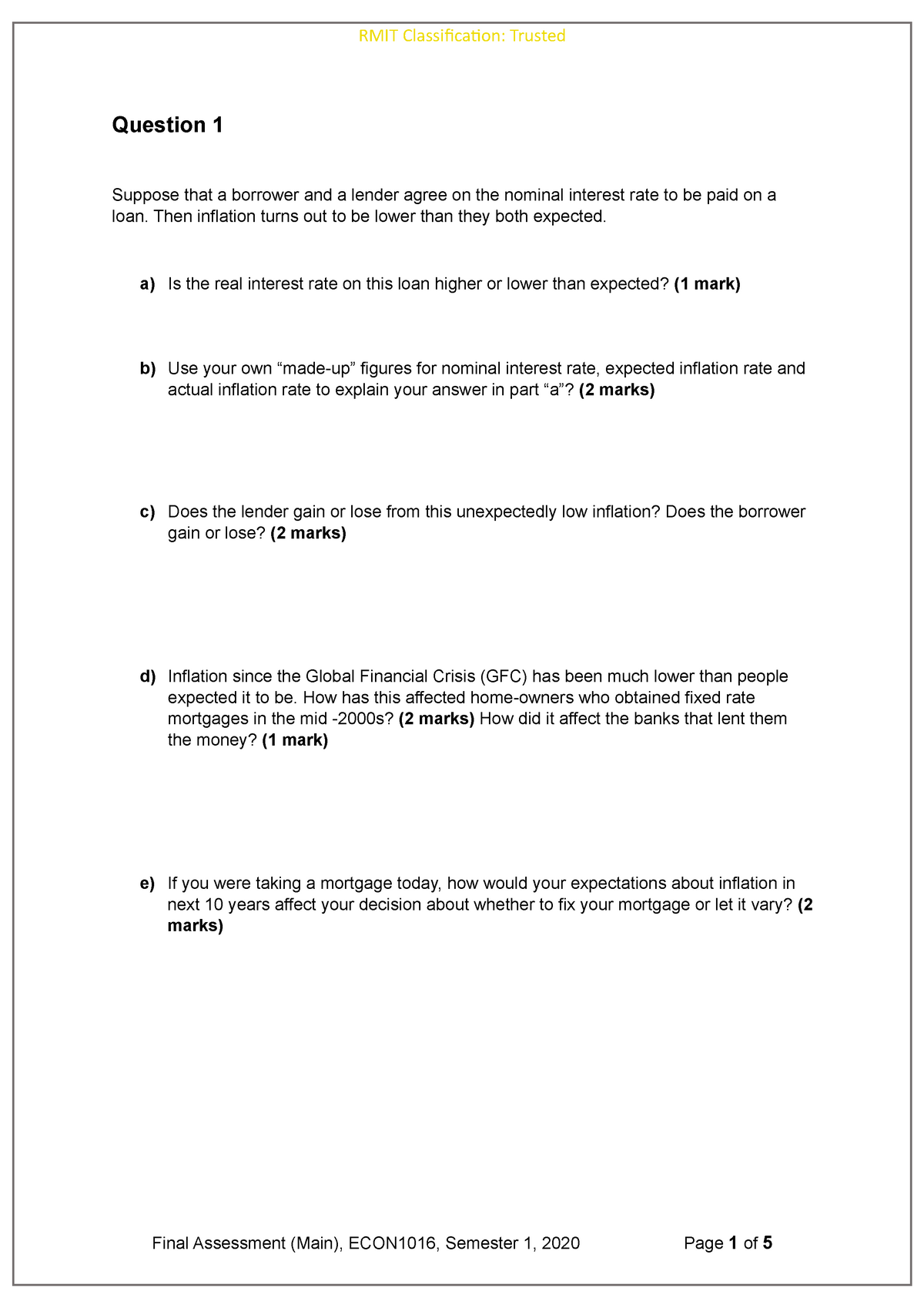 Final Assessment - Question 1 Suppose That A Borrower And A Lender ...