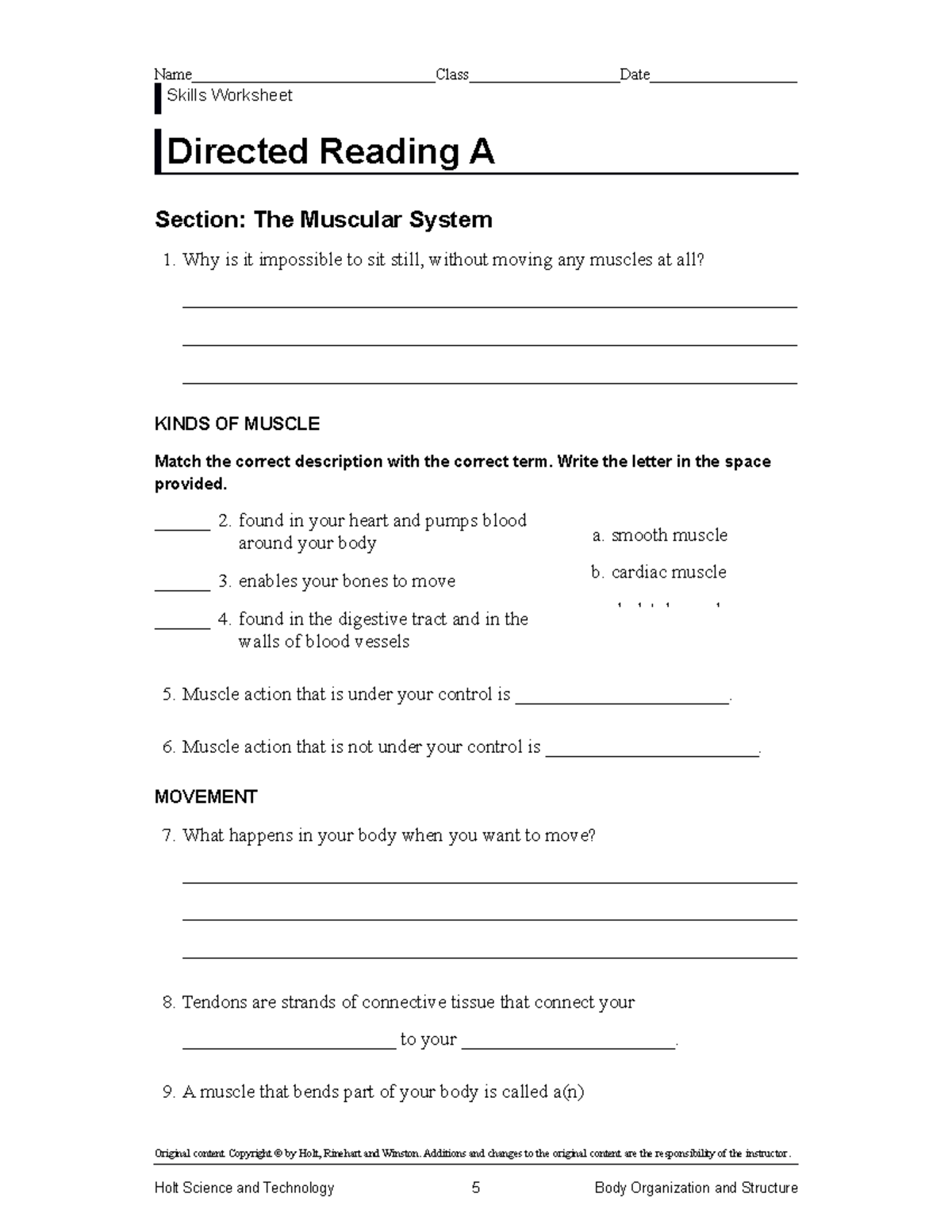 muscular-system-directed-reading-skills-worksheet-directed-reading-a