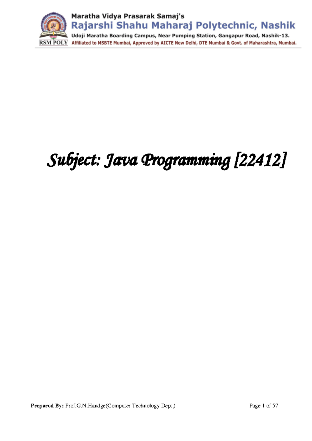 JPR E-Content Final - Important Questions for Java - Subject: Java ...