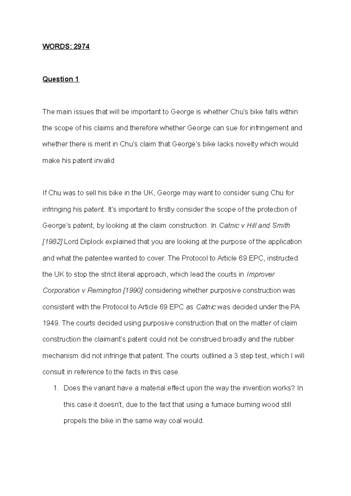 Formative LMS Problem question/essays on Intellectual Property law