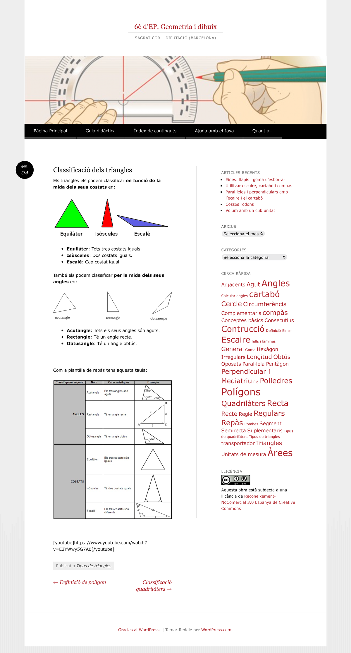 Classificació dels triangles 6è d'EP. Geometria i dibuix - ← Definició ...