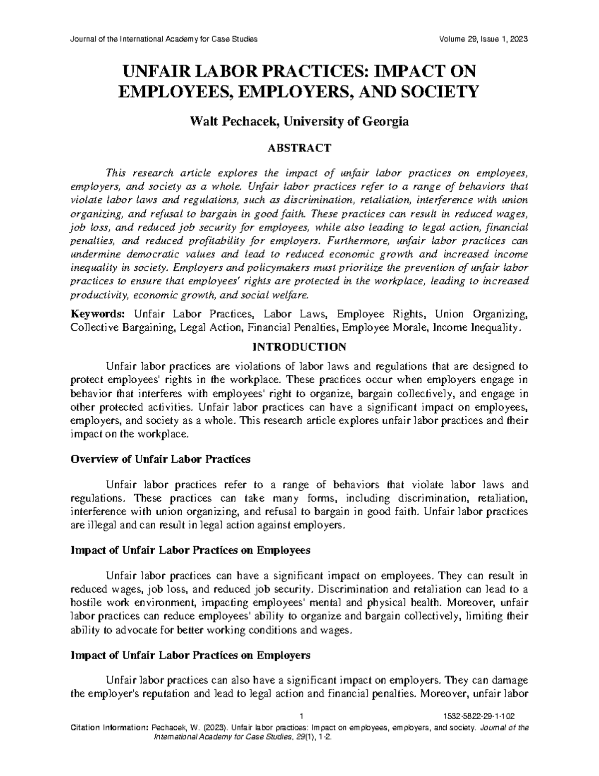 Unfair labor practices impact on employees employers and society 1532