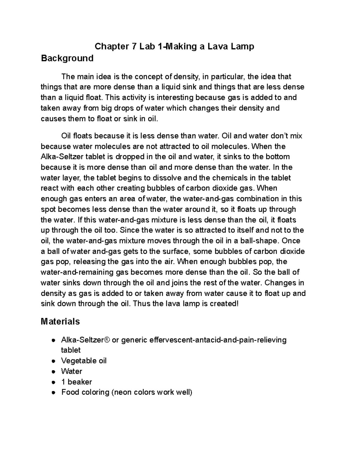 Unit 1 Chapter 7 Lab 1-Making a Lava Lamp - Chapter 7 Lab 1-Making a ...