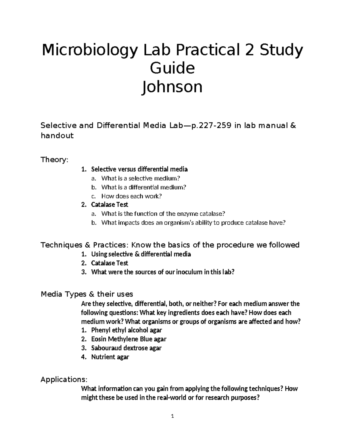 Micro lab practical 2 review - Microbiology Lab Practical 2 Study Guide ...