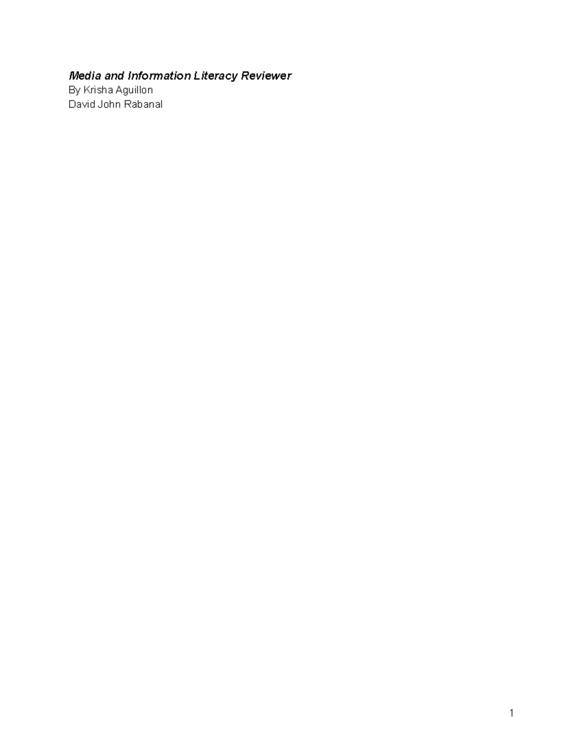 MIL - Reviewer - Media and Information Literacy Reviewer By Krisha ...