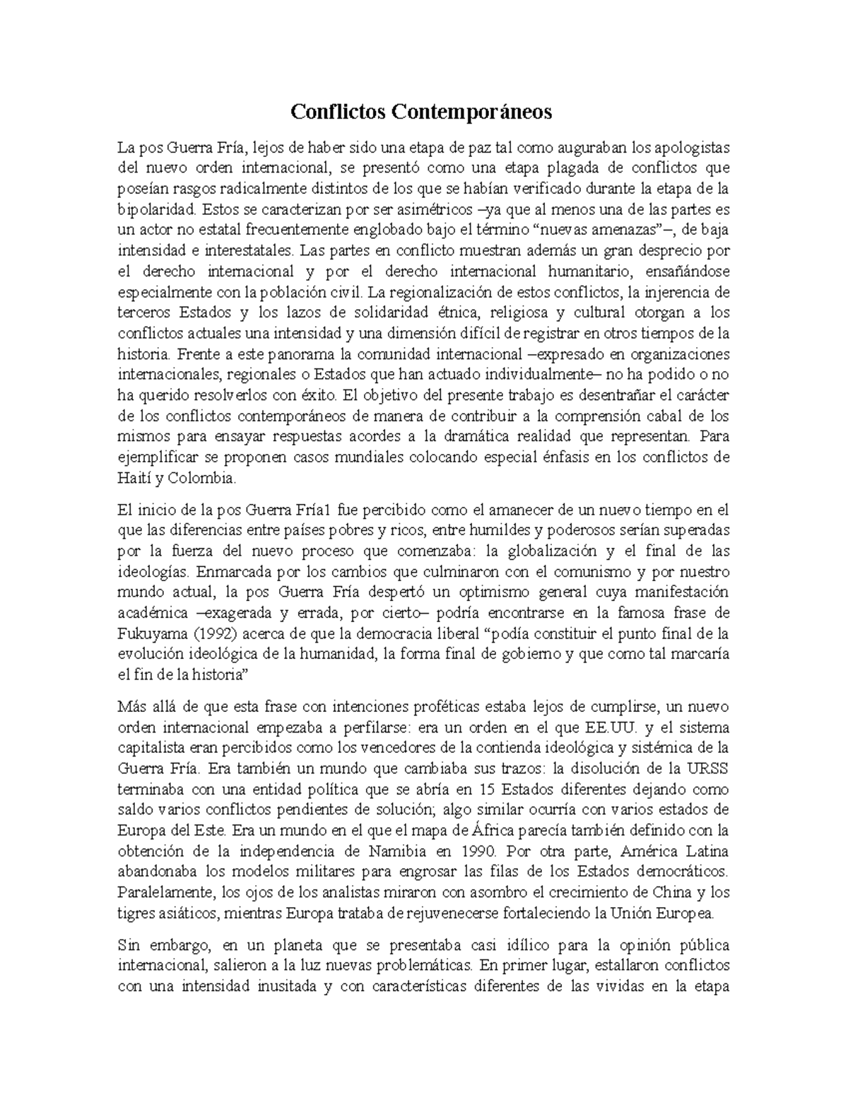 Tarea Semana 17 - Conflictos Contemporáneos La Pos Guerra Fría, Lejos 