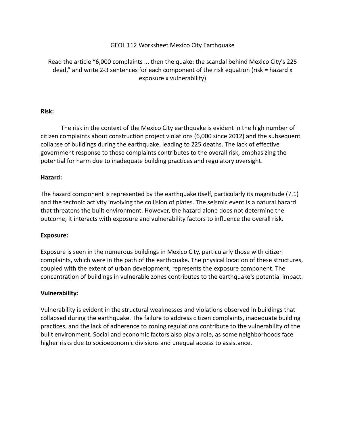 Michael Chadwick- GEOL 112 Worksheet Mexico City Earthquake - GEOL 112 ...