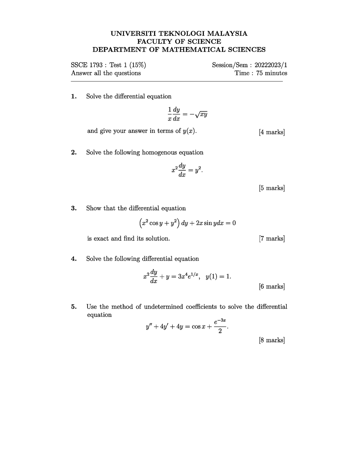 Q-SSCE1793 TEST 1 202220231 - Diferential Equations - Studocu