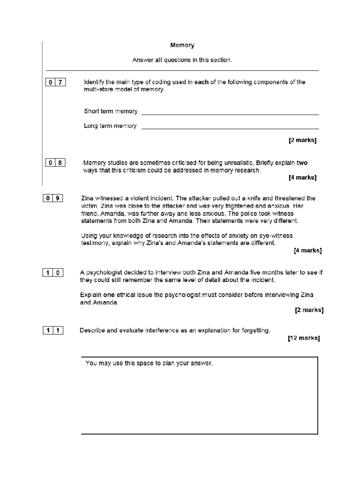 Memory exam questions - H105 - Studocu