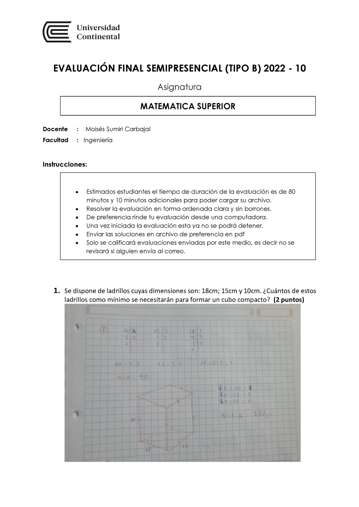 Examen Final DE TIPO(B) Matematica Superior - EVALUACIÓN FINAL ...