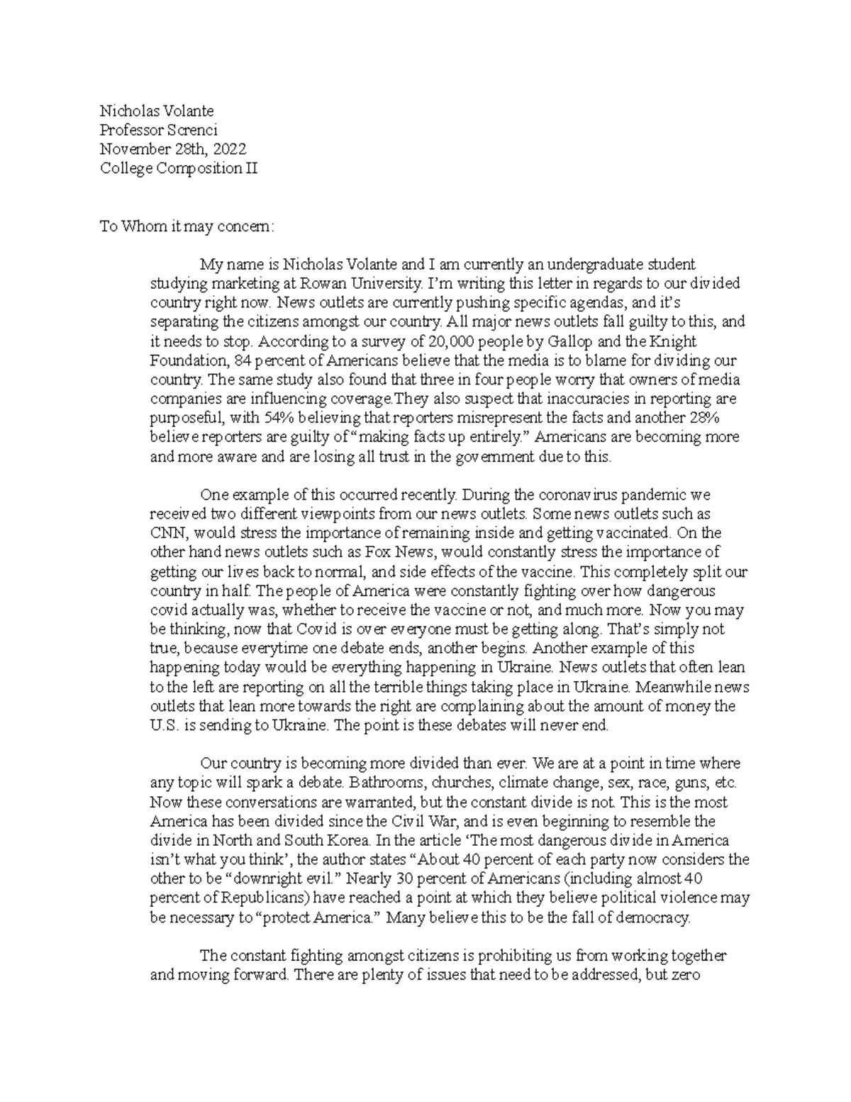 Paper Two Draft - Nicholas Volante Professor Screnci November 28th ...