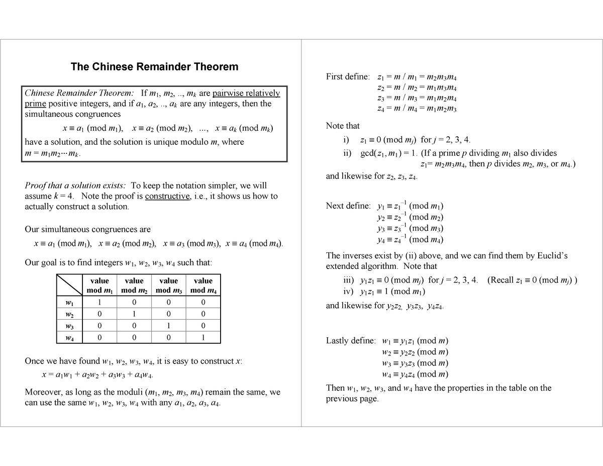 Chinese Remainder - Lecture - The Chinese Remainder Theorem Chinese ...