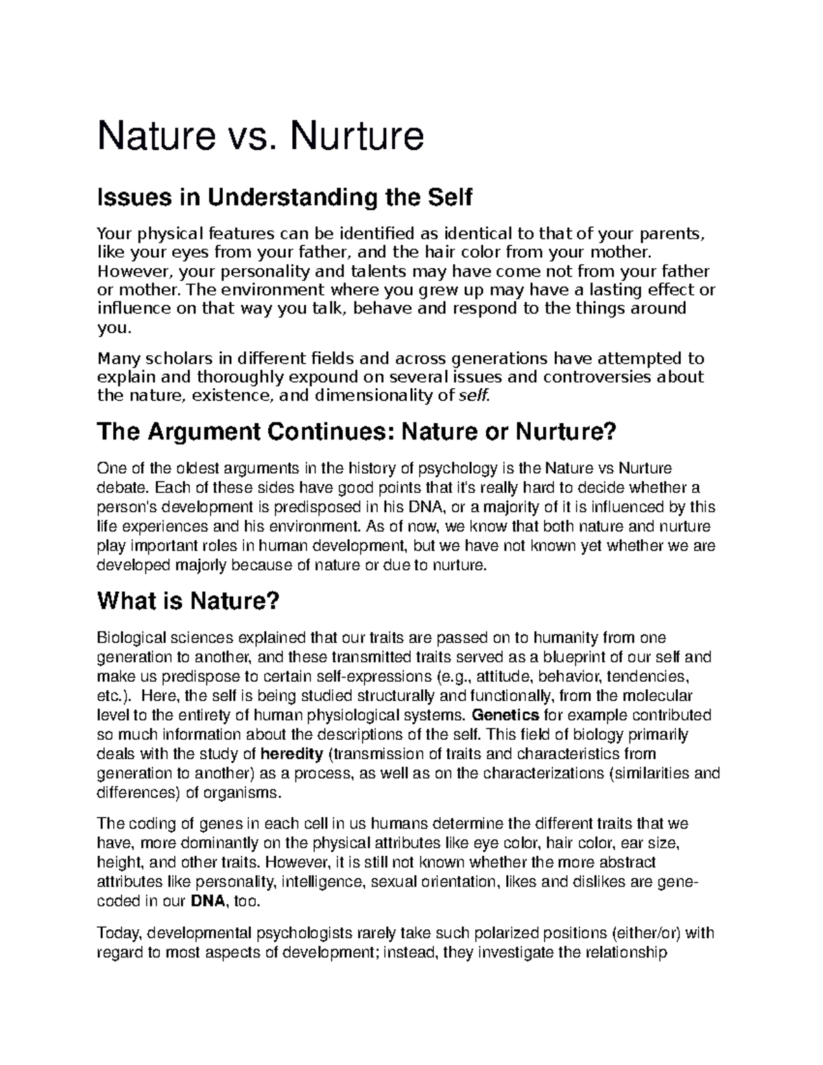 nature vs nurture essay brainly