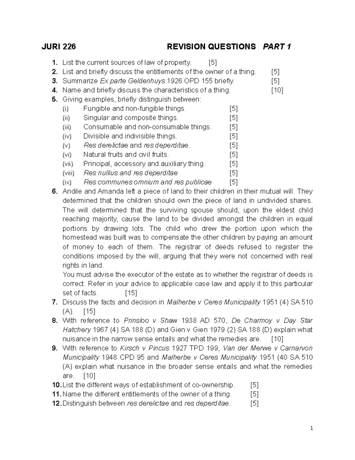 JURI+226+ Revision+2012 +-+part+1 - JURI 226 REVISION QUESTIONS PART 1 ...