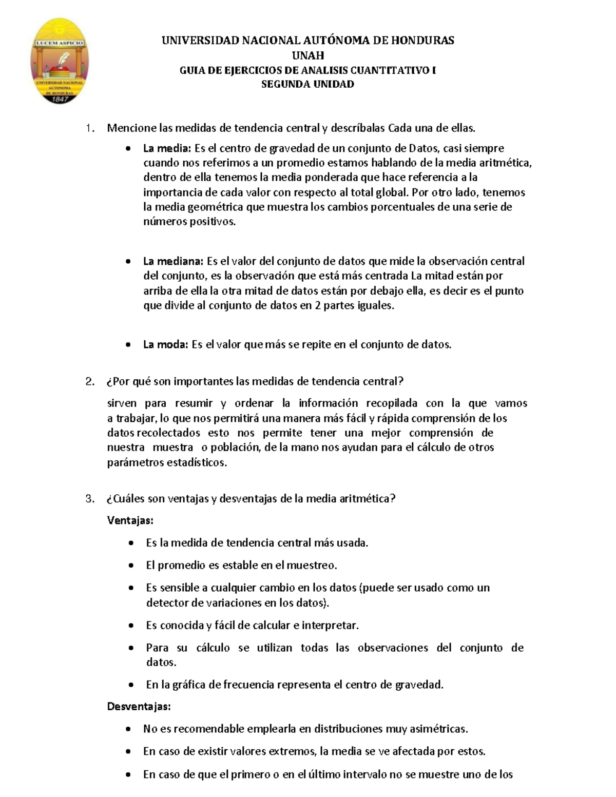 Guia 2 De Analisis Universidad Nacional AutÓnoma De Honduras Unah Guia De Ejercicios De 8526