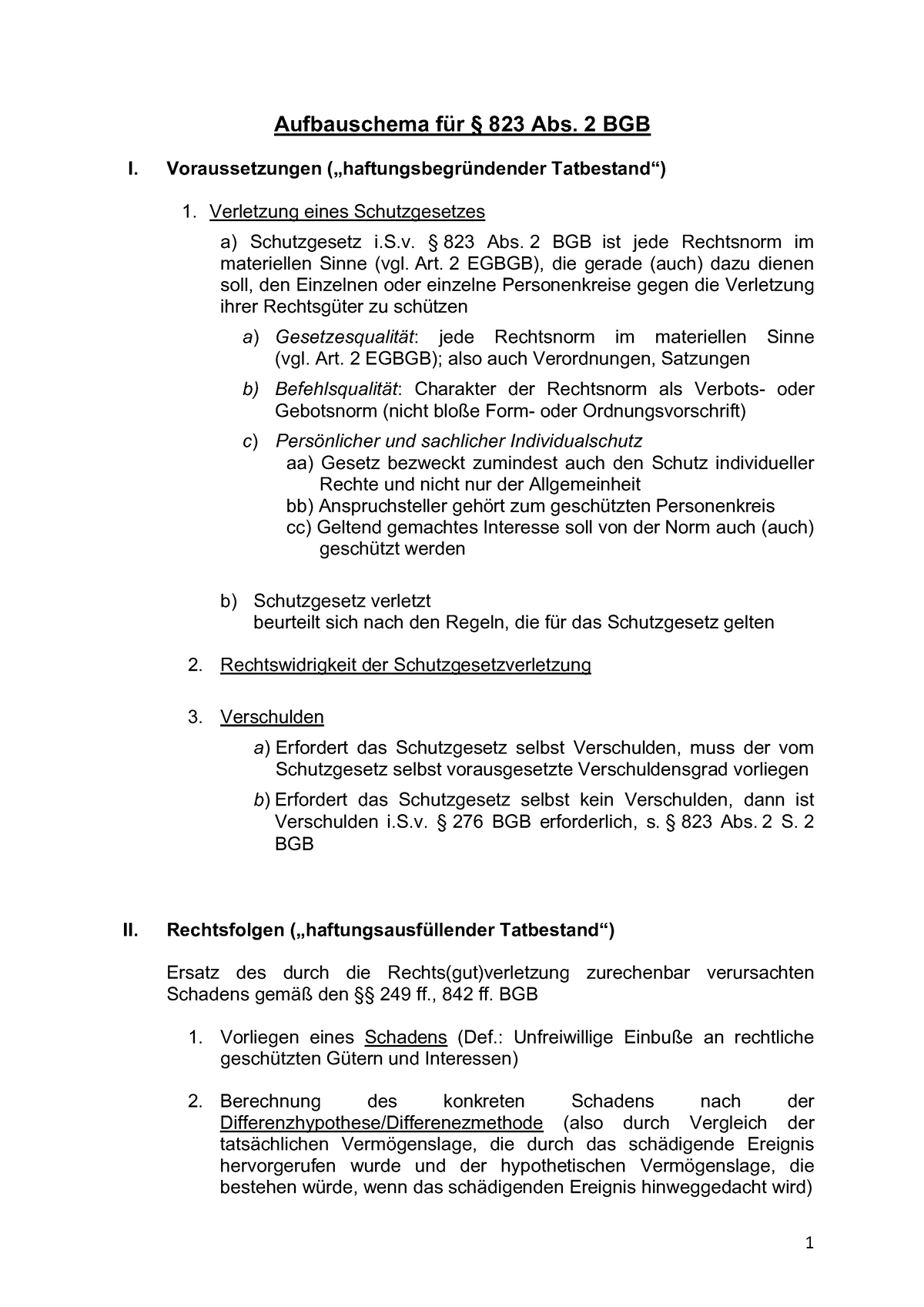 Aufbauschema § 823 Abs. 2 BGB - 1 Aufbauschema Für § 823 Abs. 2 BGB I ...