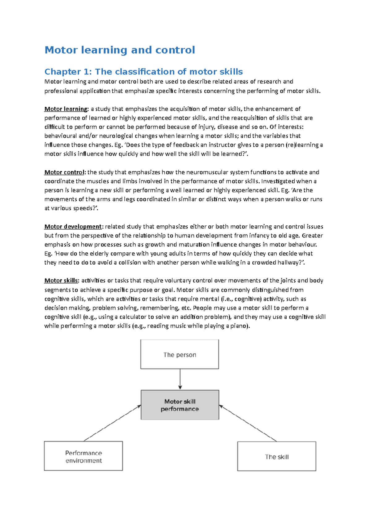 Motor learning and control Motor learning and control Chapter 1 The