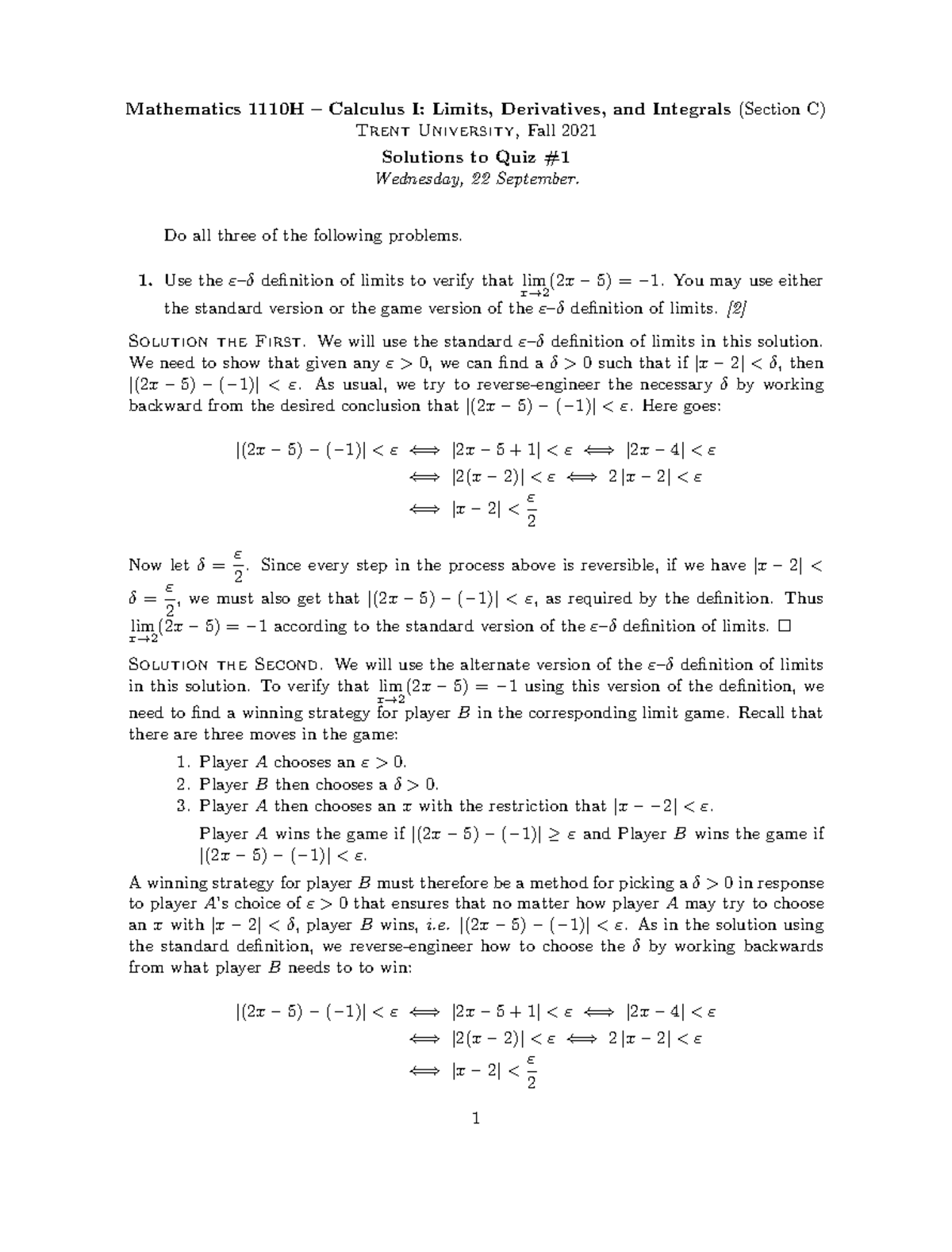 MATH1110H C Q1 Solutions - Mathematics 1110H – Calculus I: Limits ...