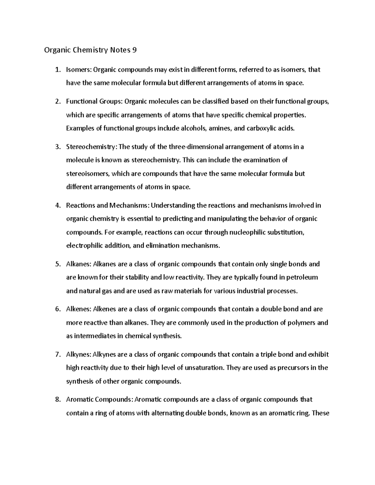 Organic Chemistry Notes 9 - Functional Groups: Organic molecules can be ...