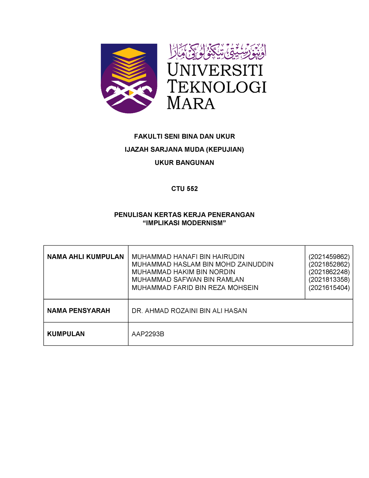 Implikasi Modernisme Ctu Kertas Kerja Fakulti Seni Bina Dan Ukur