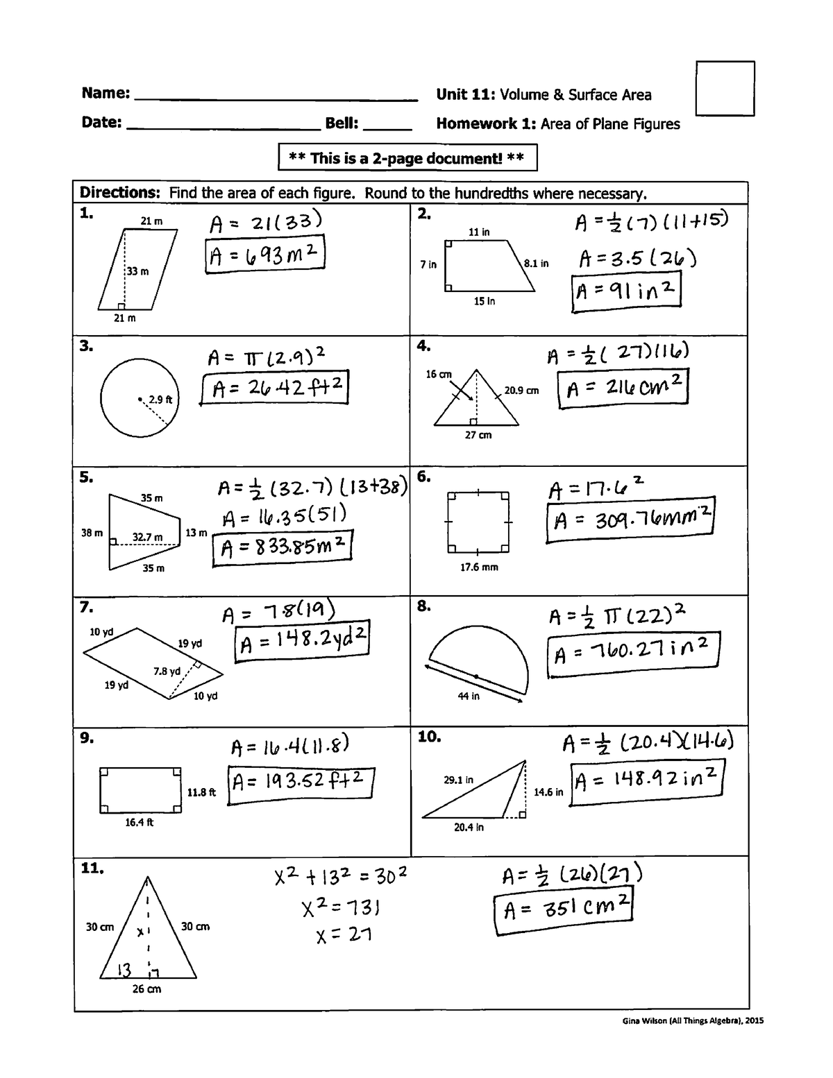 U11L1 Area of Plane Figures Full Solutions - Studocu