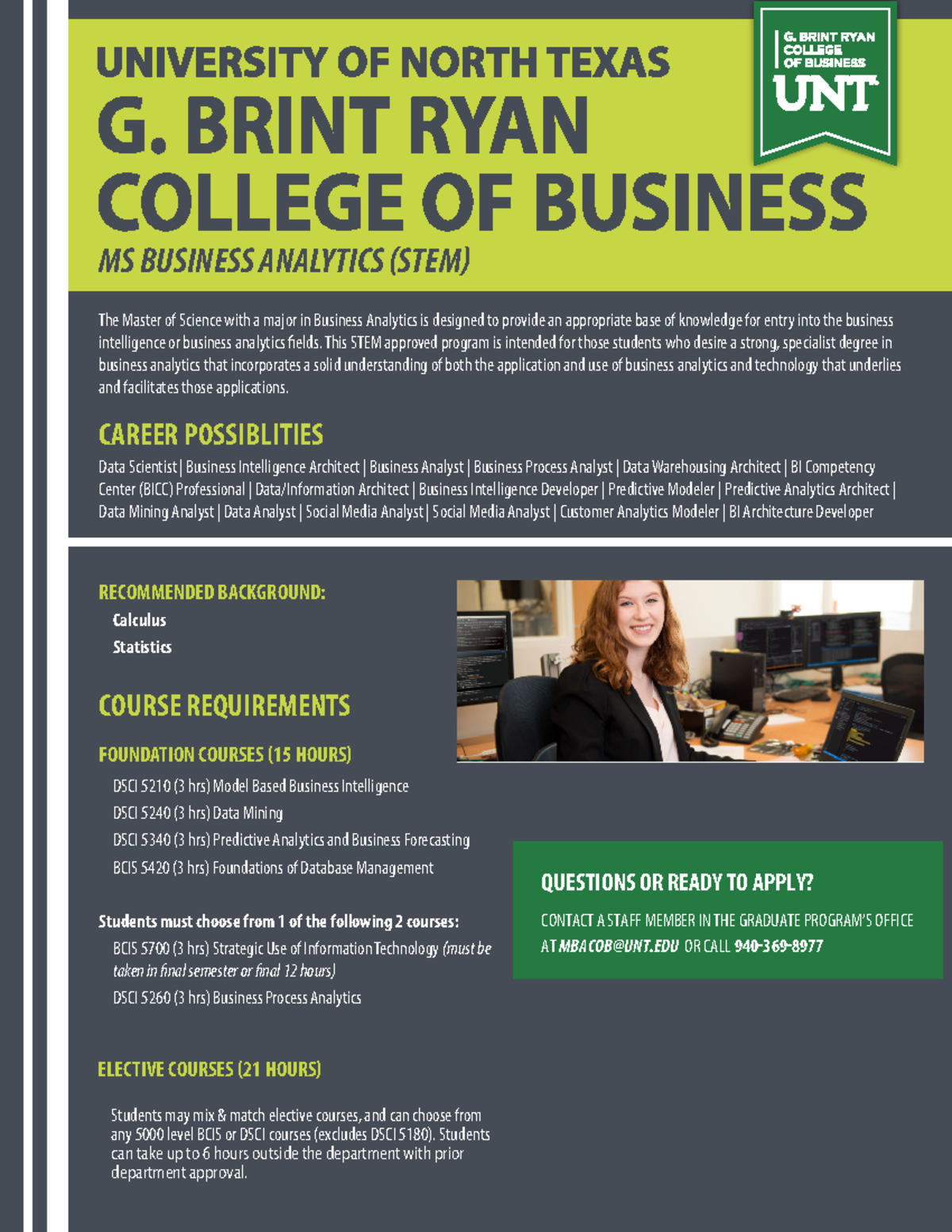 MS Business Analytics brochure for unt MS BUSINESS ANALYTICS STEM The