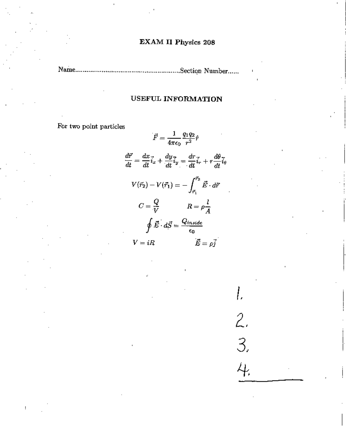 Exam 2 2007 - Past exam given for phys 208 for exam 2 in 2007. - EXAM ...